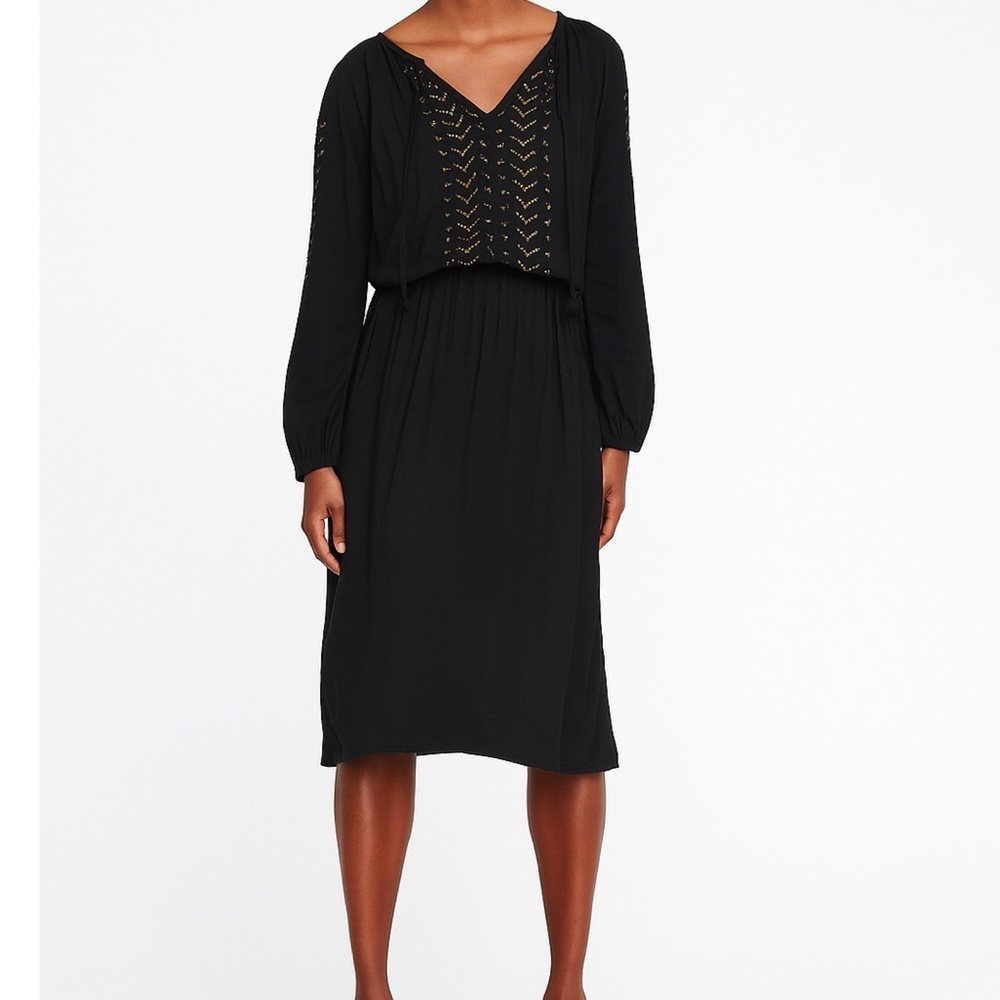 Old Navy Embroidered Cinched Waist Crinkle Gauze Knee Length Dress Black Sz XXL